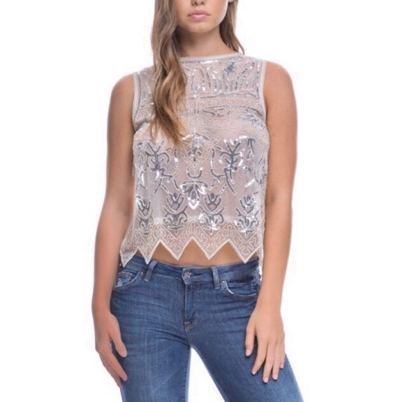 Endless Rose Tops - Silver Sequin Sheer Tank